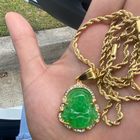 Jade Buddha Pendant Stainless Steel Chain - Picture 3 of 4